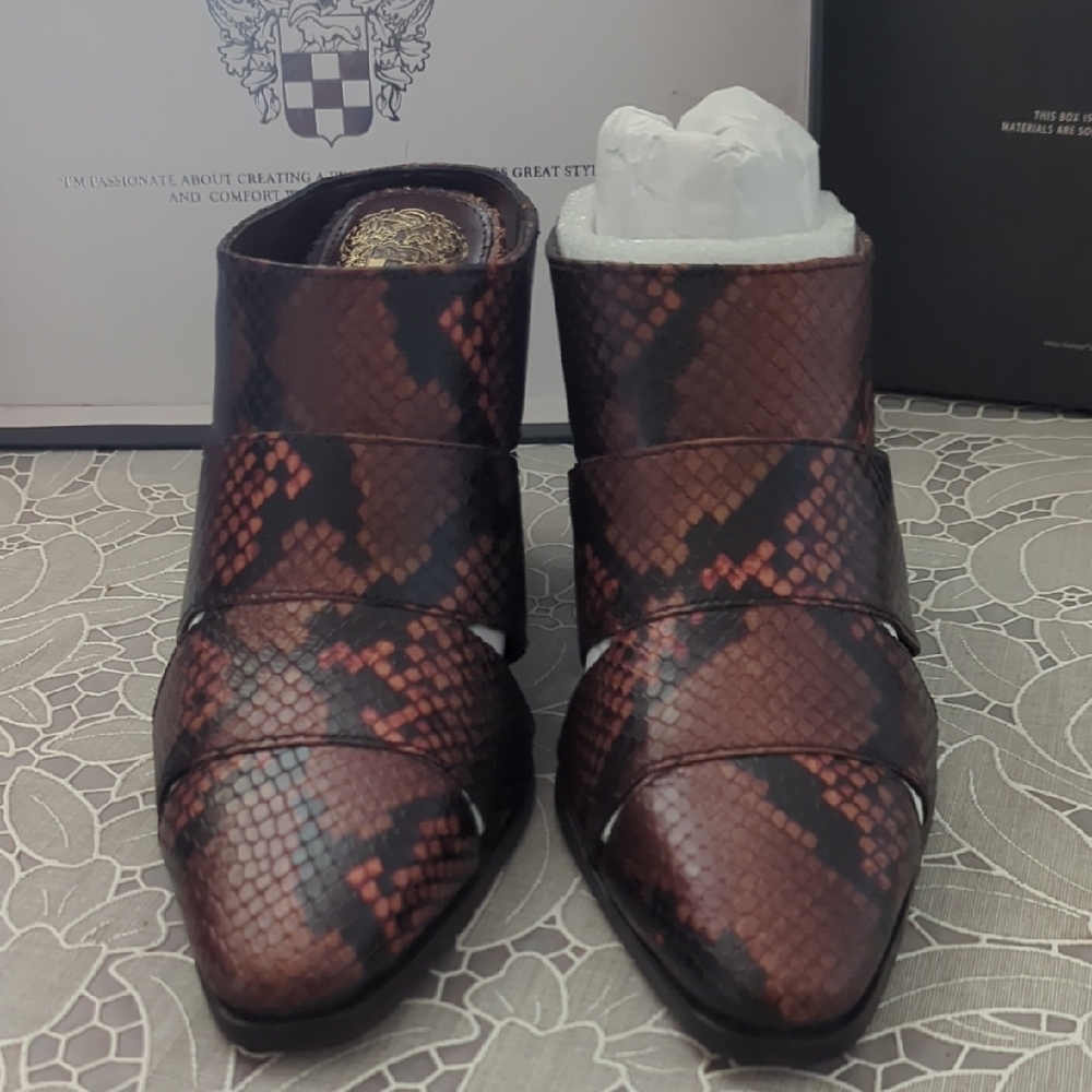 Vince Camuto Black and Red Snake Print Mules - Picture 3 of 12